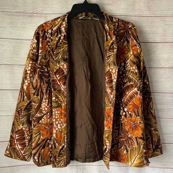 Laura Ashley Floral Blazer Jacket Earthtone Button Up Long Sleeve Size M - Picture 2 of 16